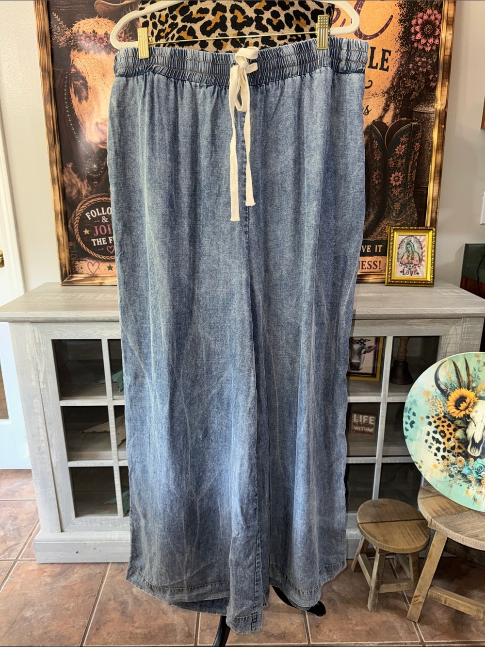 NWT EESOME  Size 1XL Mineral Wash Wide Leg Pants Boho